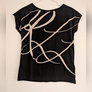 Lauren Ralph Lauren Women's S Black Logo Print Short Sleeve Boat Neck Shirt